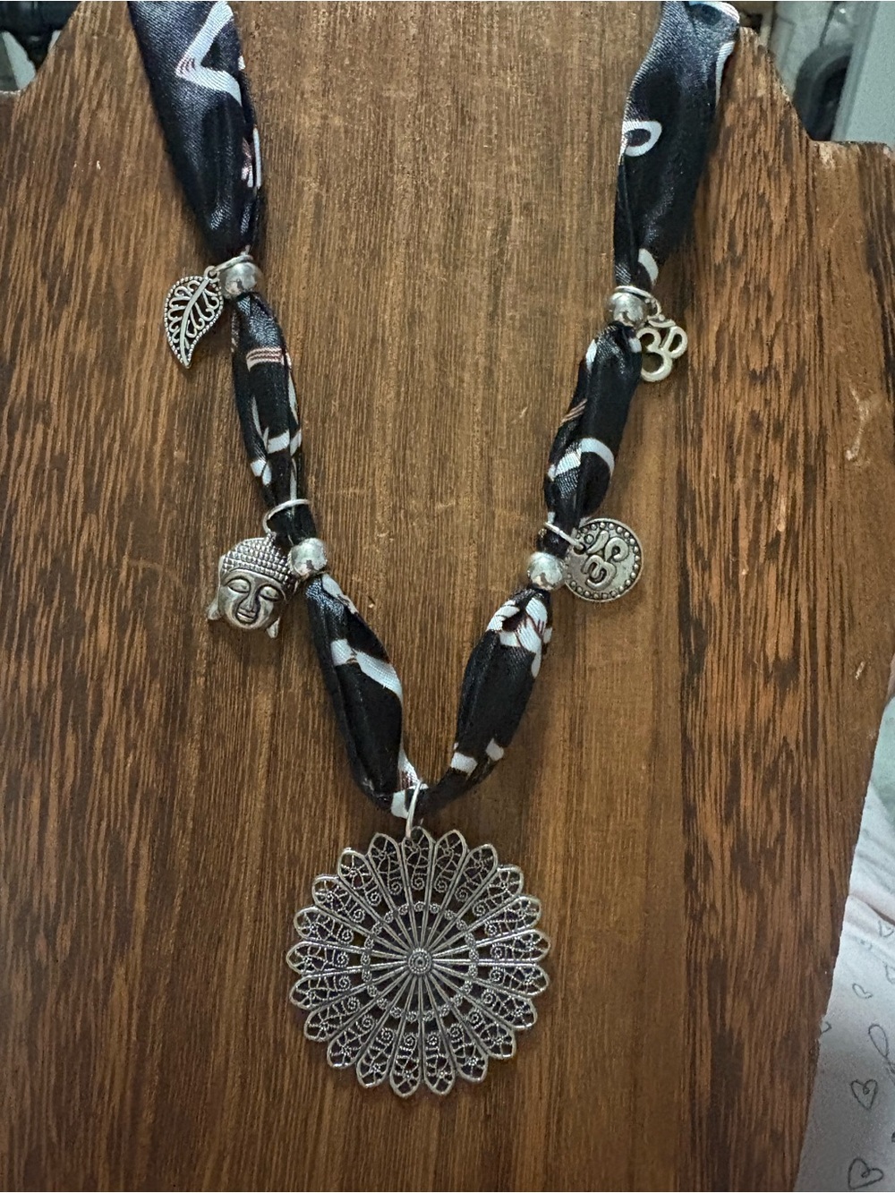 Boho Silver Filigree Pendant Necklace with charms